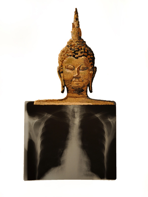 Avatar #3, Buddha, 15 1/2 x 29", 2011, Hand-embroidered x-ray.