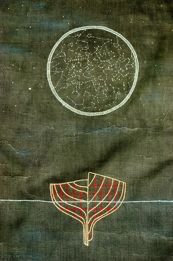 The Cryptic Sky, 2007, 55cm w x 66cm h, fabric paint, hand embroidery