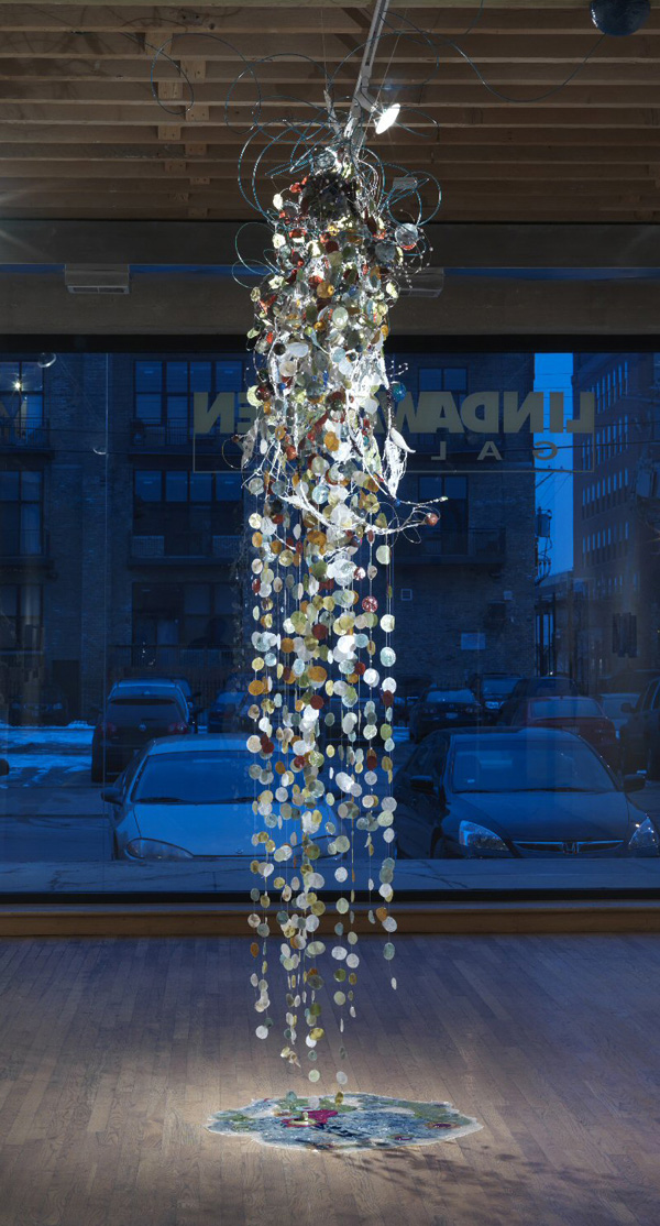 Cunabula, tree branch, fabric, wire, plaster, clay, Styrofoam, 17' x 5' x 5'.