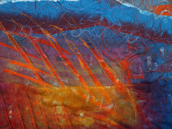 Detail: Danger Water Rising, cotton, silk , batik , machine stitch