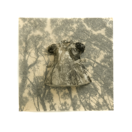 Fading Away, 2008,  Photogravure etching and thread, 14" x 14" x 1"