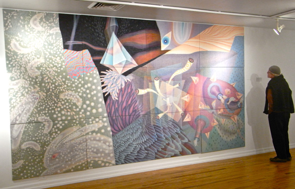 In the Earth Installation view, 12 panels, 236 x 426, each panel= 78.5 x 106.5