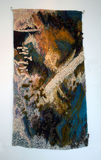 Blue, Tapestry Haute-Lisse, wool silk and indigo dye, 57cms.  W  X 113  H cms. 2000