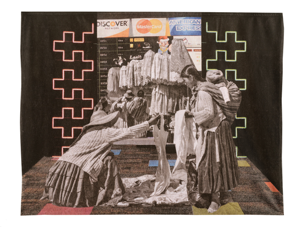 For New Urban Trend, Look Back 50 Years, NY Times 2/17/2014. Blanket hand-cut newspaper collage, fleece, digital print 2014, 60" x 80", Photo: om Fitzpatrick