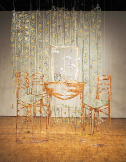 Stand In for Home, Thread Machine Embroidery, 8'x 8'x 10', 2009-2010