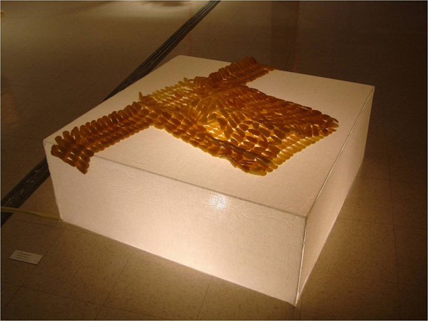Thousand Buddha Dress, 2006, 48x48, Xiaoging Yan, shown at Kipp Gallery, Indiana University of Pennsylvania