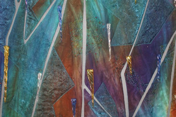Detail: Icebergs & Cool Breezes, 36” h x 42” w x .5” d, fibre, collage, quilting