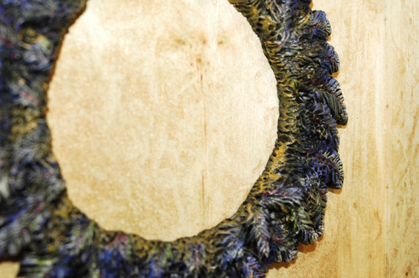 The Pigeon becomes the Hawk, 12"x 9" x 3", wood, sculpey, acrylic paint, glue, photo: Woman King Collective