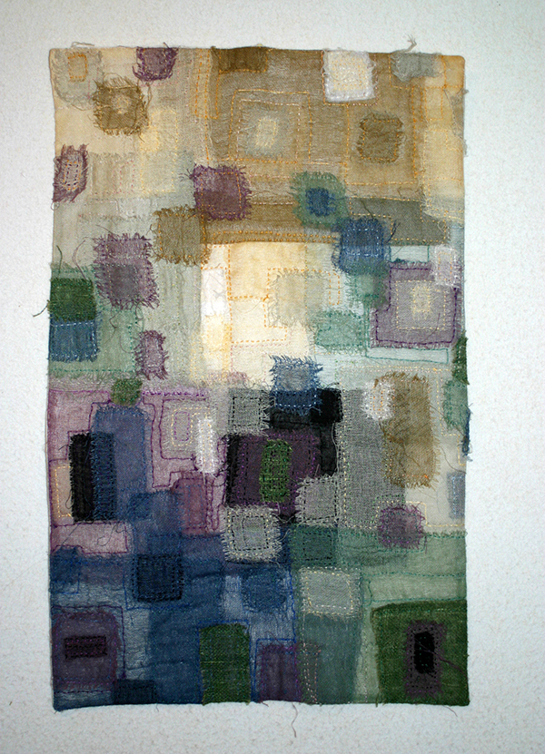 Facade VII, 13.5 x 21 scrim and silk raw edge appliqué to sheer organza. Photo by Mary Renzy
