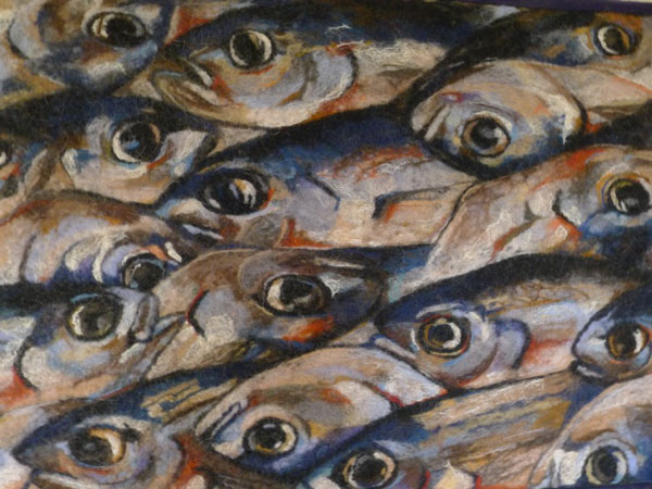 Detail: Live Water, 40" x 26", wool and silk, needle and hand felted. Photo: Robin Wiltse