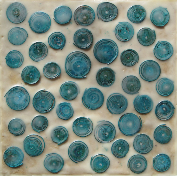 Study in Encaustic No. 3, 2011. Coiled copper wire with patina, Japanese paper, beeswax. 25 cm h by 25 cm w