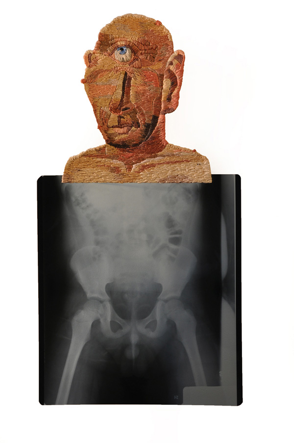 Avatar #4, Cyclops, 14 x 26 1/2", 2011, Hand-embroidered x-ray.