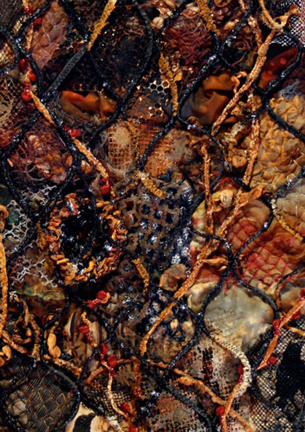 Detail: Landfill, mixed media, hand stitching, 15"x 29", 2008, photo: Bob McNair