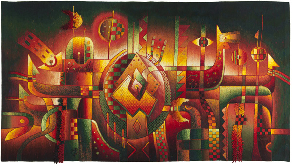 Looking balance of the life, 176 x 320 cm, Alpaca wool, cotton, mixed fibers. Hand-woven Tapestry