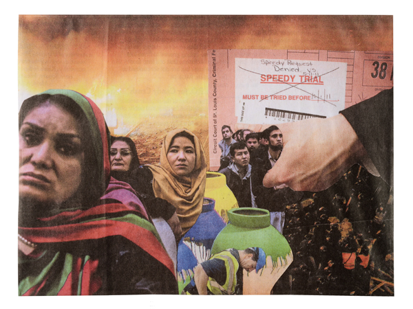 Loan Complaints by Homeowners Rise Once More, NY Times 2/19/2014. Blanket hand-cut newspaper collage, fleece, digital print, 2014 60" x 80", Photo: om Fitzpatrick