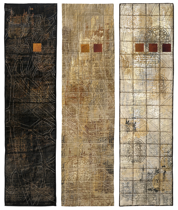 Urban Triptich II, cotton, linen, 2009, 196 cm x 150 cm, quilt. Photo: Tihanyi & Bakos