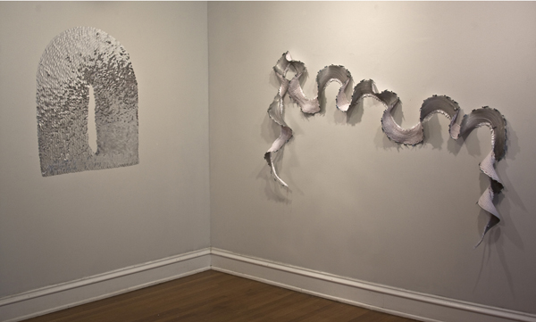 Conviction of Vanity, 2010. Mirror paillettes, dimensions variable. Right: Ideal, 2010. Machine-sewn zippers, dimensions variable.