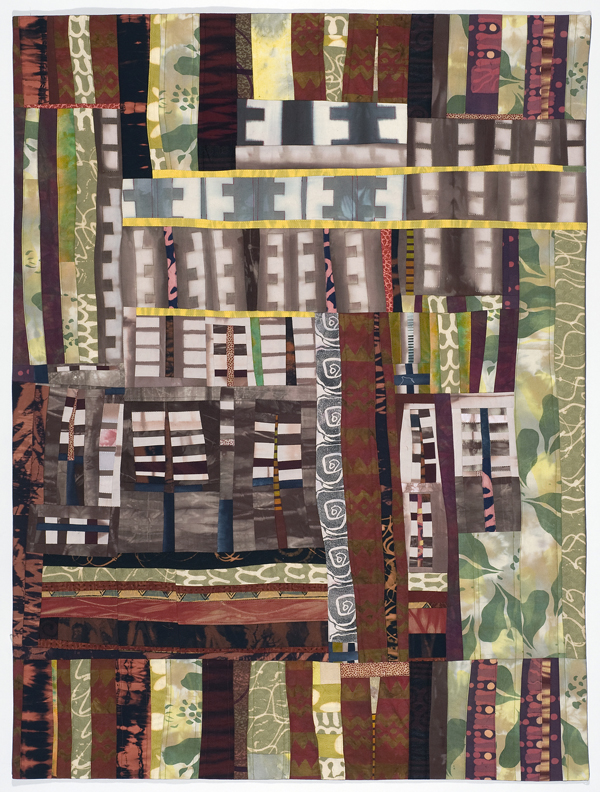 Forest For The Trees, 31" x 46", Quilt. Cotton, dyed, shibori, discharge, batik, clamp dyed, screen-printed, stamped, machine pieced, hand and machine quilted. Photo: Joe Ofria