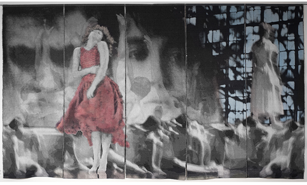 Rodin & Claudel 1, 2012. Jacquard weaving, cotton, linen, dyes, 244x412 cm.