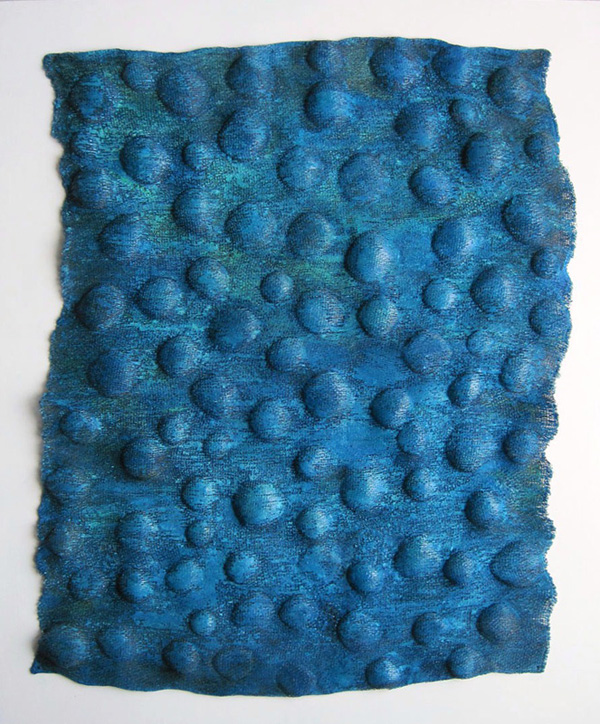 Ocean, 2010, Hand-woven copper wire in doubleweave, dapped and treated with pastels and shellac. 51 cm h by 61 cm w.