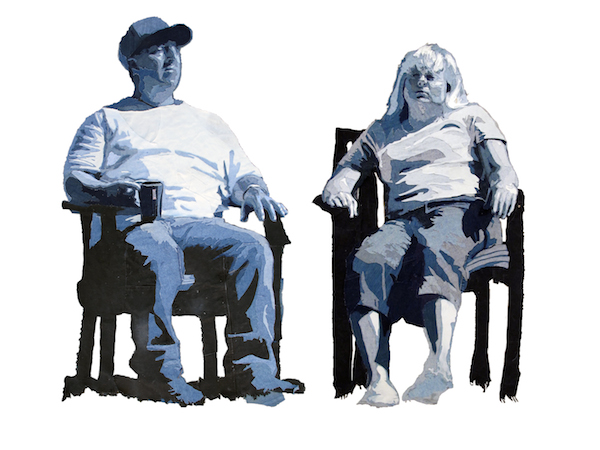 Greg and Ryan, denim, 2011, 120 x 33.5 inches, denim applique, Photo: James Arendt.