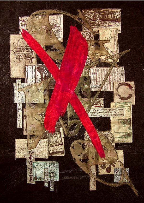 Don't Judge Me, 2006, 30" x 43" collage – digital print on fabric, appliqué. Exhibited in the 2007, Common Thread International Juried Exhibition, photo: Milena Radeva.