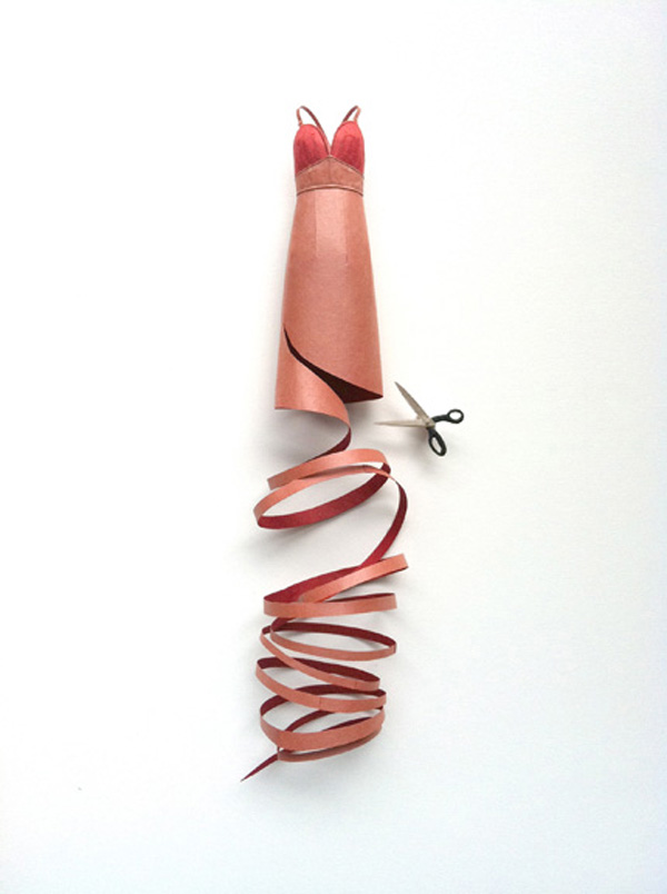 Red Dress with Scissors, 2011 - 2012, Japanese paper sculpture
