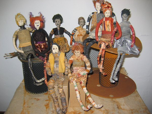 Scrapyard Couture by Bertolt of Kitchener, assorted fabrics, paper pulp, wire, found object, wrapping, appliqué hand stitching, 14"x22"x14", 2011, photo: Joanne Young