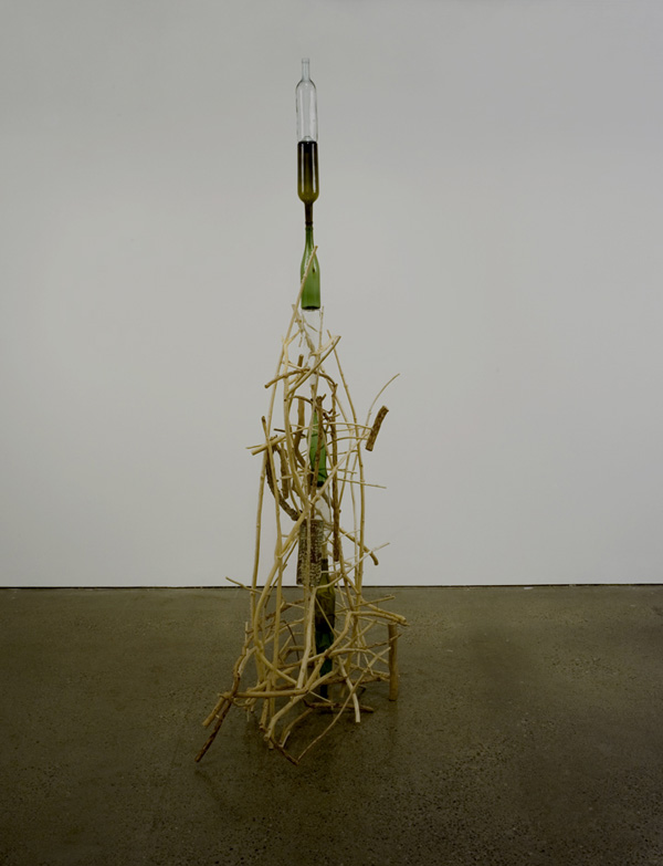 Seeing the Buddha, 2004, 246 x 66 x 104 cm, Twigs (dogwood, maple, almond, rose, lilac, sand cherry, wisteria, forsythia, peach, birch), bamboo, found wood, glass wine bottles, toothpicks, gesso, photo: Cheryl O'Brien