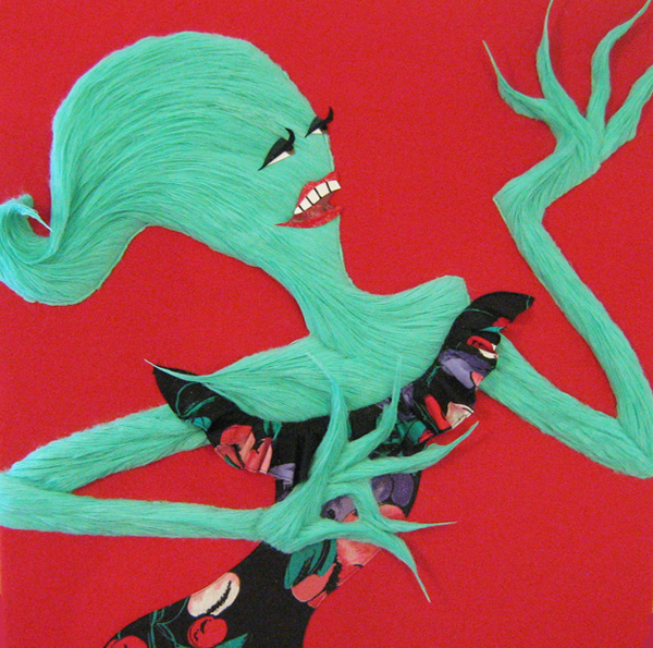 The Throw Down, 69cm h x 68cm w, Three-Dimensional Applique (faux fur, cotton, wool, vinyl and leather)