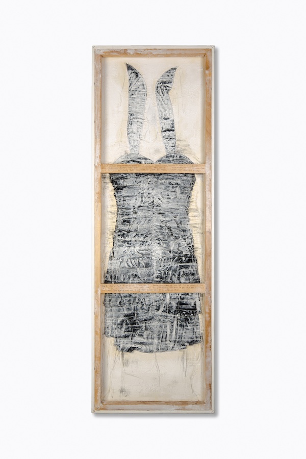 Confirmation, vintage French gloves, linen, branches, wire, thread on canvas – 2012, 24" x 24". Photo: Christian Carlson. Proof which shows that something is true or correct, a rite or initiation, a laying on of hands. Gloves become hands, held up in recognition and restraint. What is true?