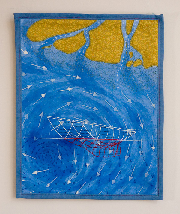 Vortex, 2007, 48cm w x 61cm h, fabric paint, resist, hand embroidery, appliqué