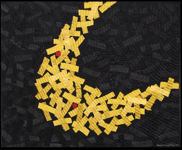 No.28, Number Series, 24hx30w inches, silk, thread, collage of silk pieces, machine stitched and mounted on painted canvas. Photo: Carmella Karijo Rother