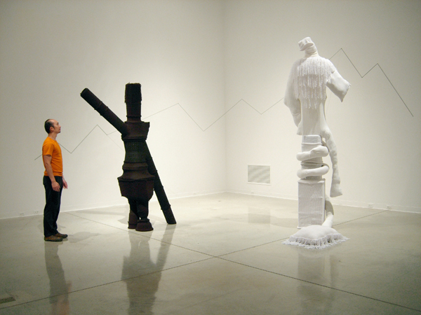 Black and white, machine knitted natural and synthetic yarn, pillow stuffing, various plastic forms, 22 feet wide, 9 1/2 feet high, 2008. Photo: Andrew MacDonald.