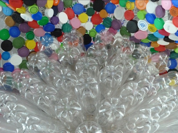 Flora Plastica, crocheted plastic bags, steel cable, wood, installation: Tacoma Art Museum, WA, photo: Barbara De Pirro