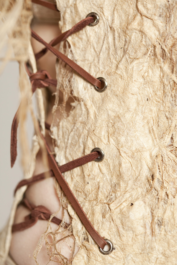 Armour Side, Media: Handmade Kozo paper, Kozo, Metal Grommets, Lamb Skin Leather, Polyester Thread, 2011, Photography: Christine Lim
