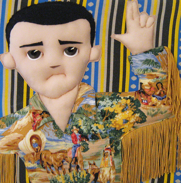 Big Shot, 30cm h x 30cm w, Three-Dimensional Applique (spandex, cotton, fringe, vinyl and leather)