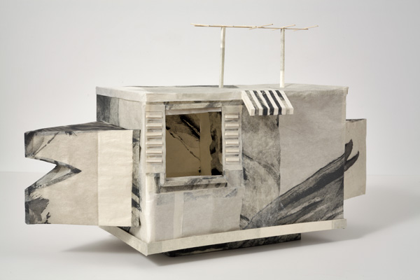 Crank Up, etching on Kurotani paper, foamcore, graphite, 18"H x 12½"W x 11"D, 2011, photo: Peter Legris