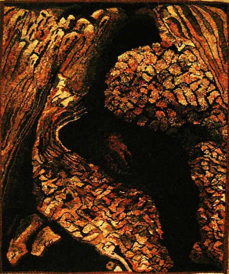 Soul of the Tree, Tapestry Haute-lisse, wool, silk, linen, cotton, metallic threads, raffia, yute, synthetic, 1.65 mt. H X 1.45 m W, 2010