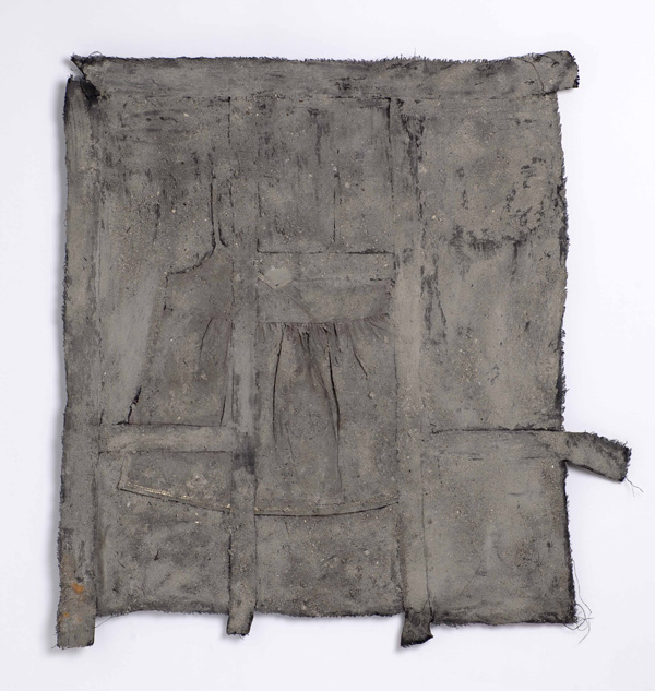 From the nigredo series 1, 80cm x 80cm , linen, wax, paint, stitch, wood ash. Photo: Michael Wicks.