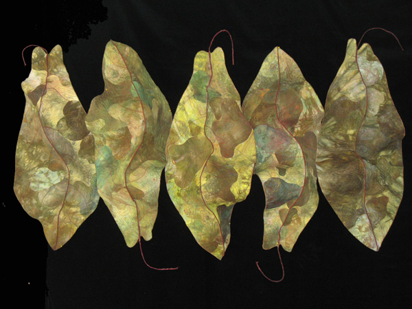 Leaf Fall, var. 1, Hand dyed and commercial fabrics, painted, machine stitched, fused, shaped, 2007, Art Quilt Elements 2008, Form Not Function 2007, 34 x 60