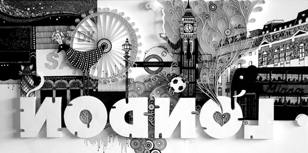 London, paper/card, technique: paper quilling.