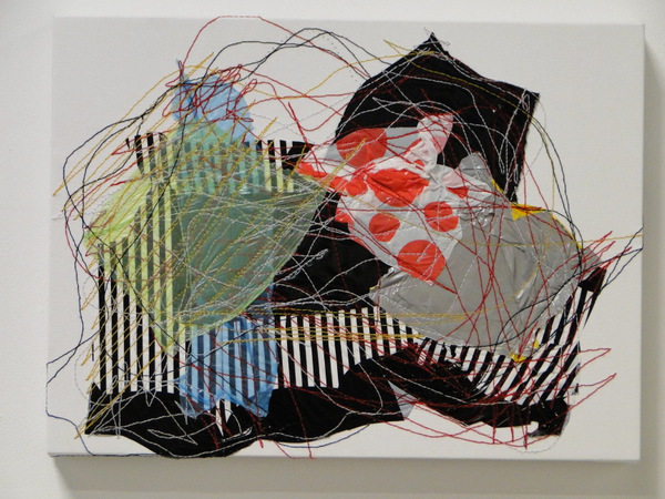 Untitled, found plastic, thread, canvas,2 013, 38 cm x 28 cm, machine stitched. Photo: Louise Keen.