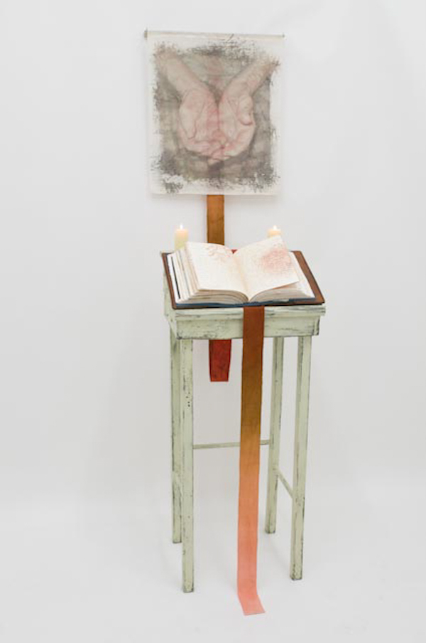 "Given and Received", Mixed media installation with handmade components, 81" x 20" x 25, 2010.