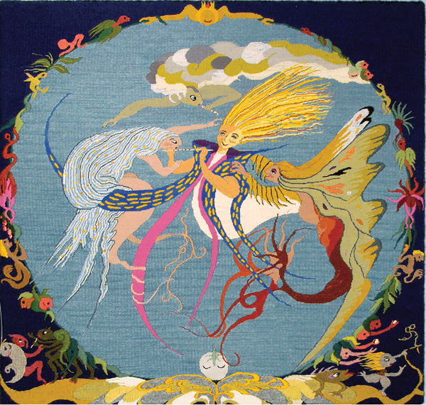 Tamino, from the Magic Flute Series, 26 in H x 25 in W, 1981. Wool, cotton and silk threads on needlepoint canvas. Photo: Abar Color Labs.