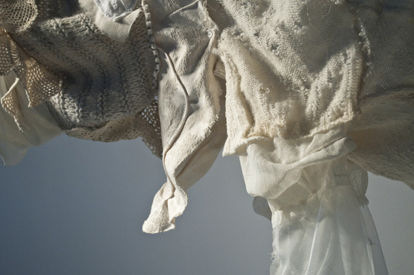 Detail: Dürer's Rhinoceros, 2011, 84" x 32" x 60", materials: resin, silicone, recycled textiles, flax., technique: casting, textile deconstruction, machine and hand sewing