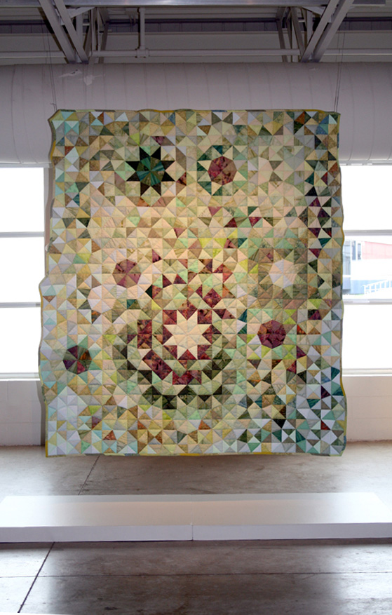 Thanks to Mr Ammann 2009, Quilt 71" wide x 84" high, Cottons and poly-cottons, machine pieced, hand quilted. Exhibited in the Threads That Bind show at The Gallery at Sheridan Institute, 2009 World of Threads Festival. Photo: Gareth Bate