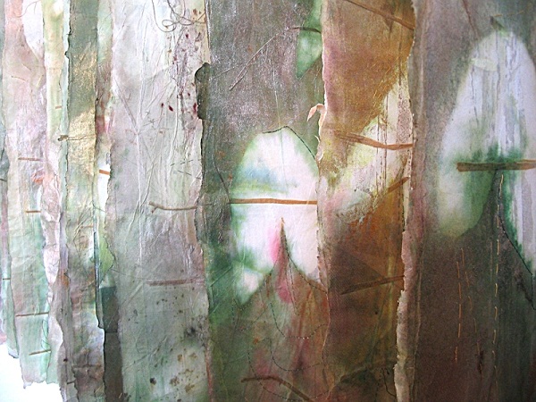 Counting Crows, detail Land series, showing plant stencil and stitch. Photo: Cas Holmes