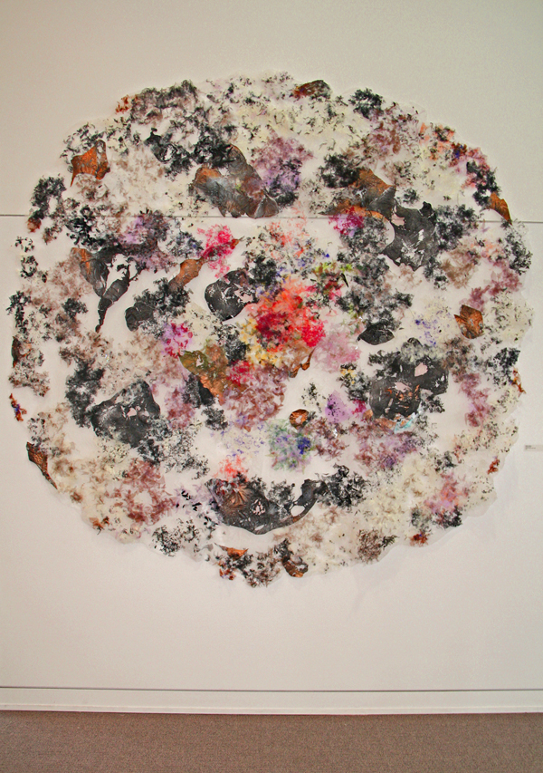 Metamorphosis, 96" in diameter, industrial mesh, Tyvek, paint. Photo: Cathy Breslaw.
