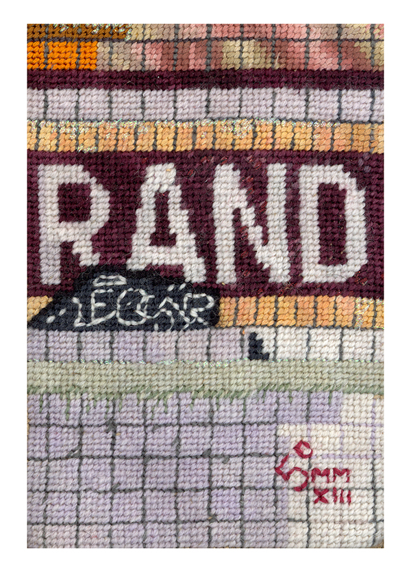 Brooklyn 2, canvas, wool, 2013, 4” x 6”, needlepoint, photo: J. Szot